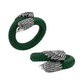 Balinese 925 Sterling Silver Eagle Head Bracelet With Green Leather For Men